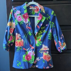 Sunny Girl Navy Floral Blazer with Multicolor Blooms